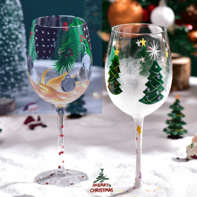 Christmas gift glass Christmas tree, red wine glass, champagne glass, creative New Year Christmas tall glass, hand drawn wine glass